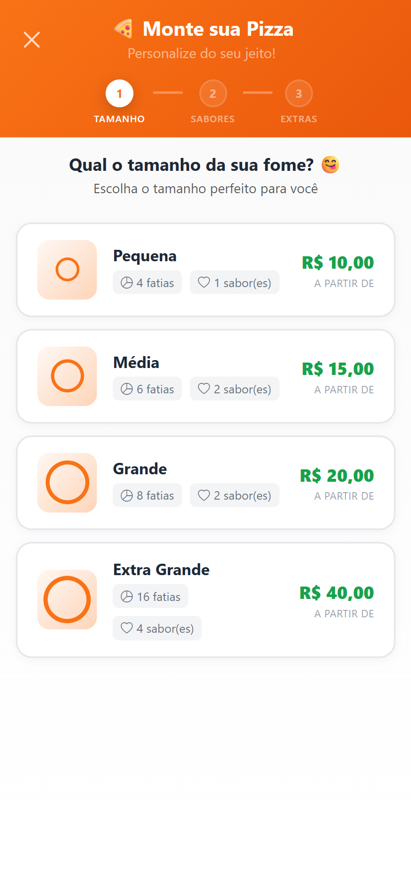 Monte sua Pizza - Passo 1